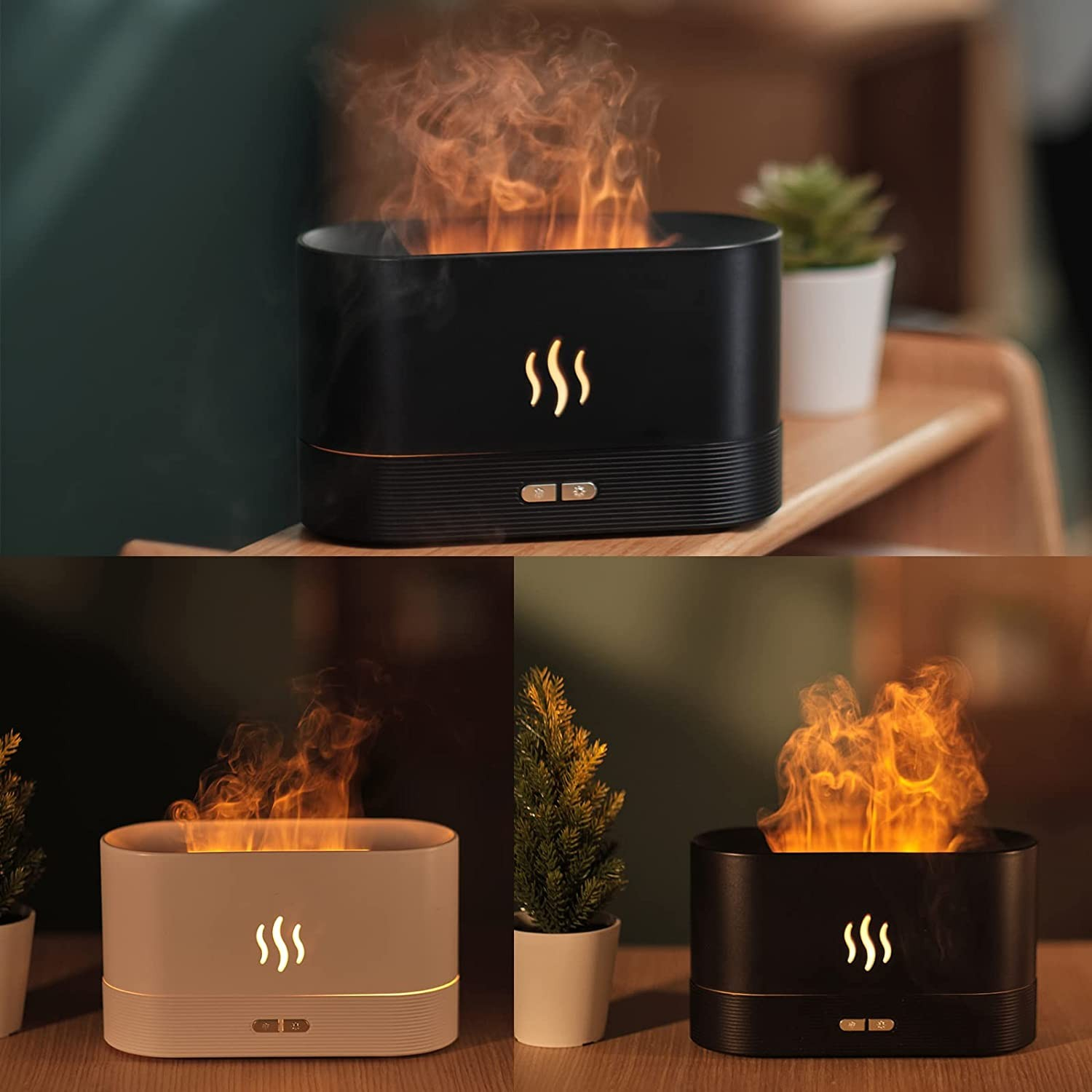 (180ml) USB Luftbefeuchter Flammen Beleuchtung Aroma Öl Diffuser mit LED Beleuchtung - Weiss
