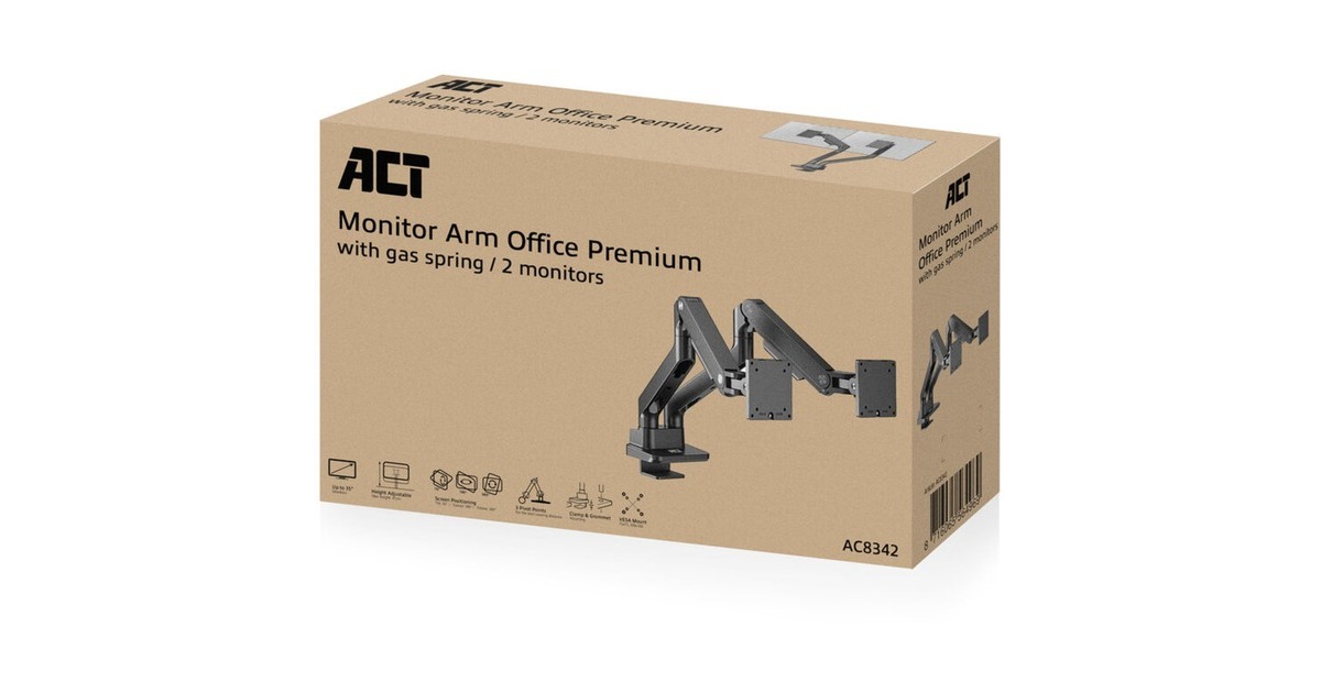ACT ConnectivityMonitorarm office premium, gasveer, 2 monitoren  (Zwart)