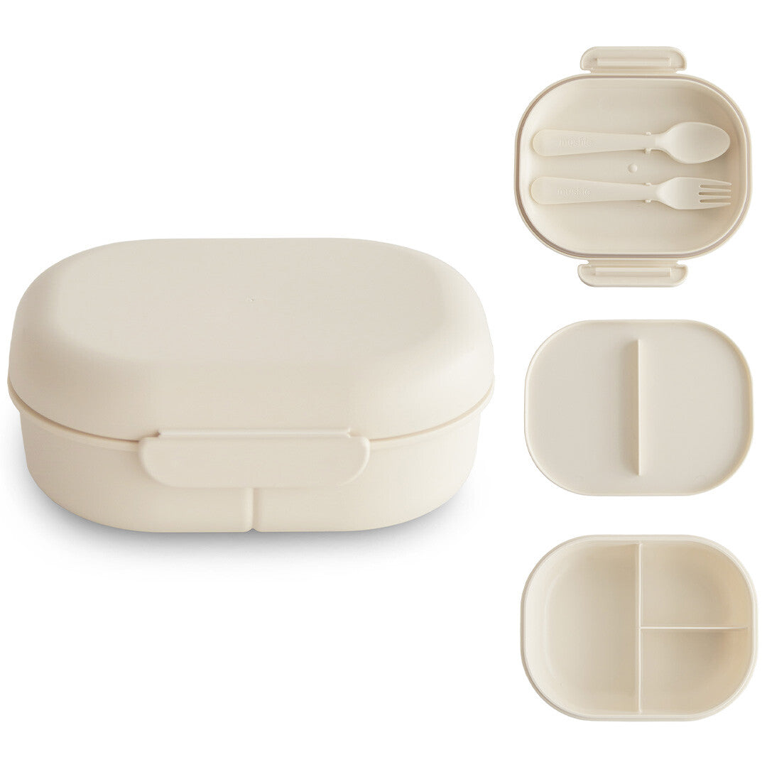 Mushie lunchbox met bestek - ivory