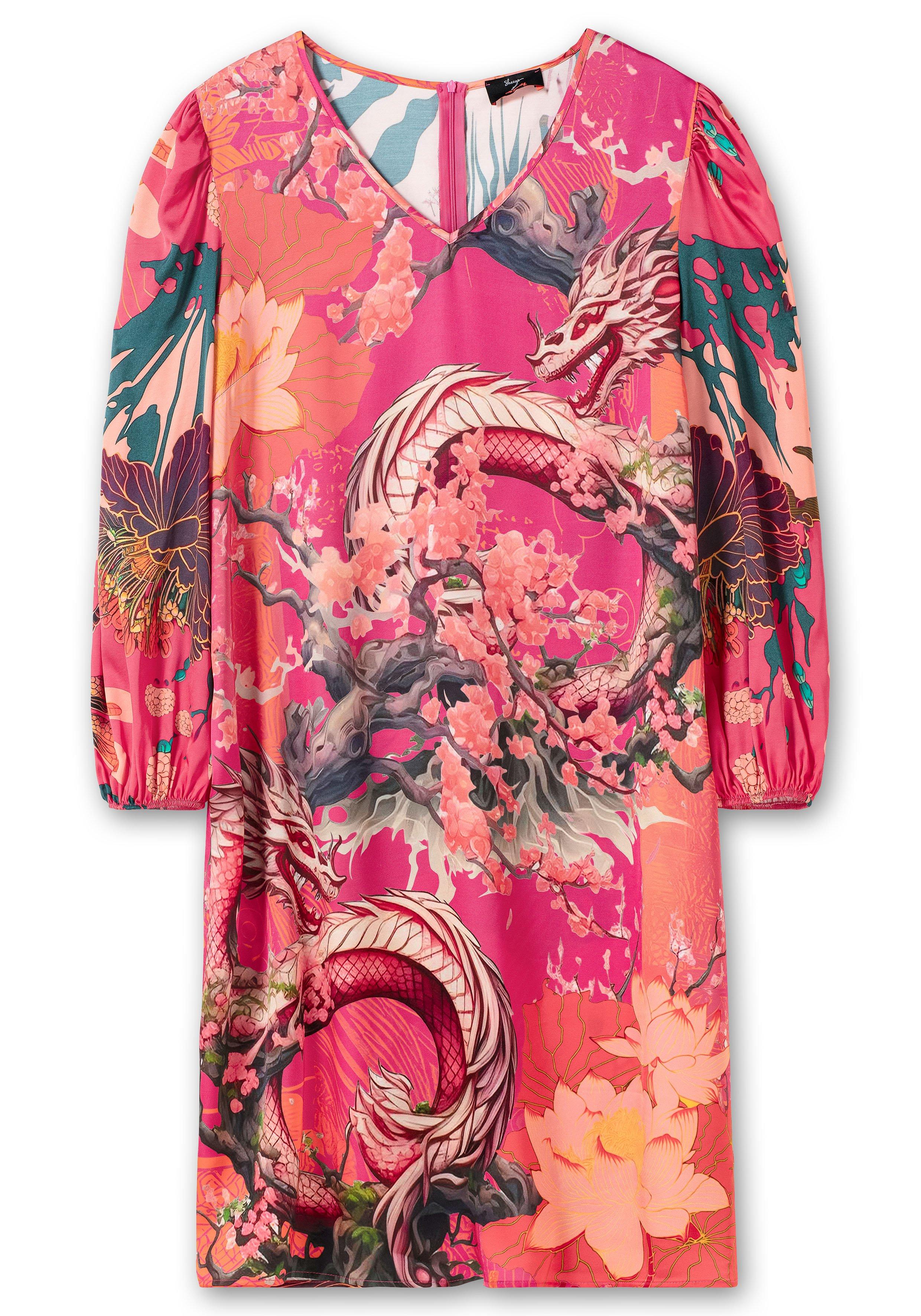 Kleid aus Viskose-Satin, im Multicolor-Muster