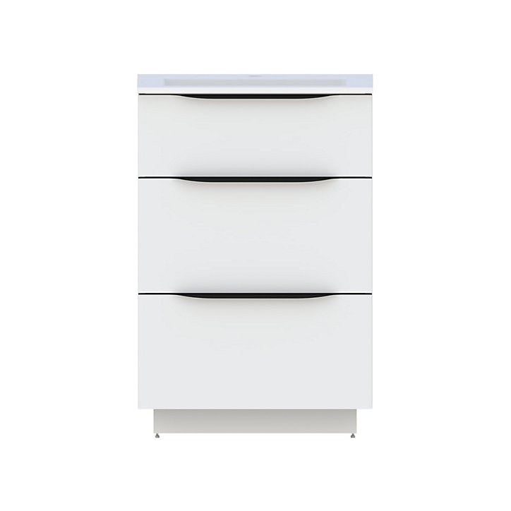 Meuble sous vasque à poser Pamili blanc brillant 60 cm + plan vasque en résine blanc