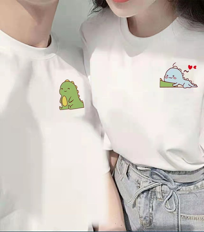 INEN - Koppels matchend T-shirt met korte mouwen en cartoonprint