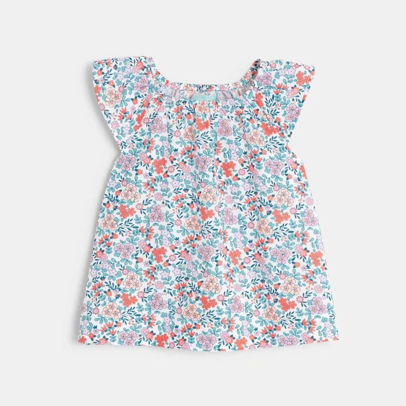 Blouse fleurie et short bleu bébé fille Gris ou noir