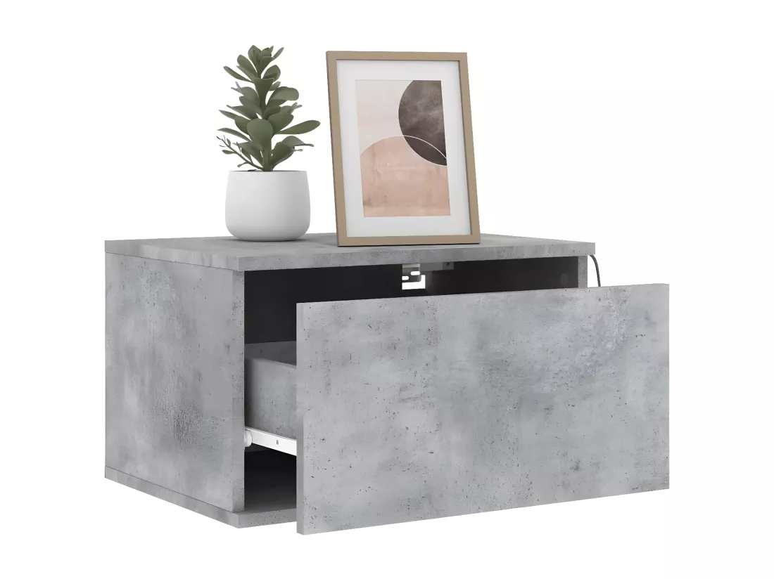 Table de chevet murale avec lumières LED gris béton