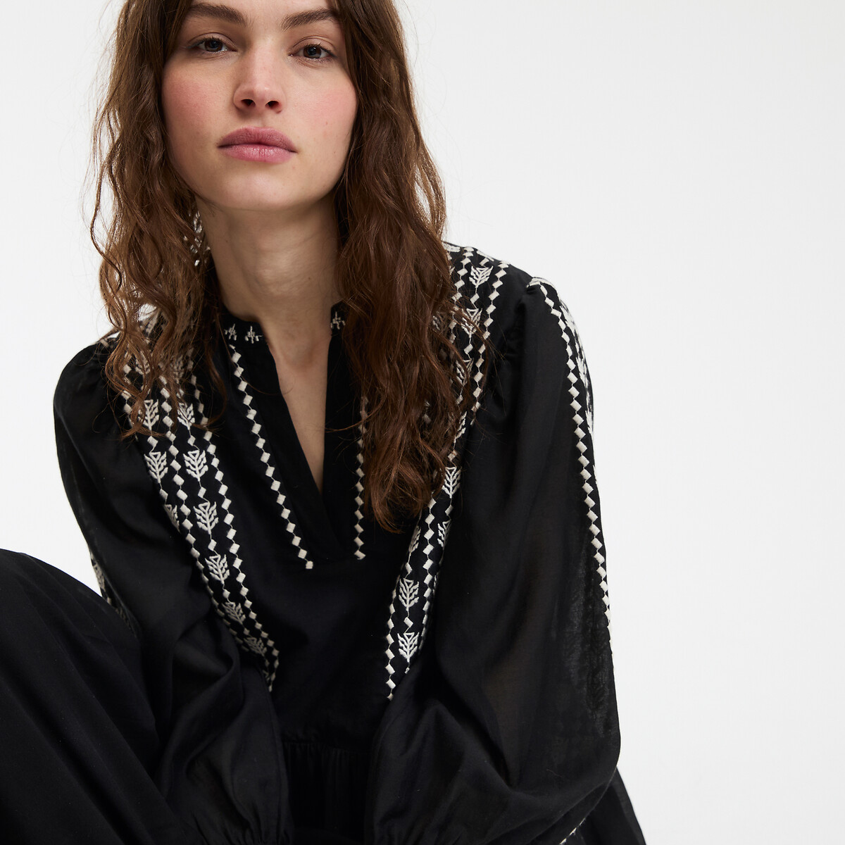 COLEÇÃO LA REDOUTE<br>Vestido longo com estampa de bandeiras e mangas 3/4
