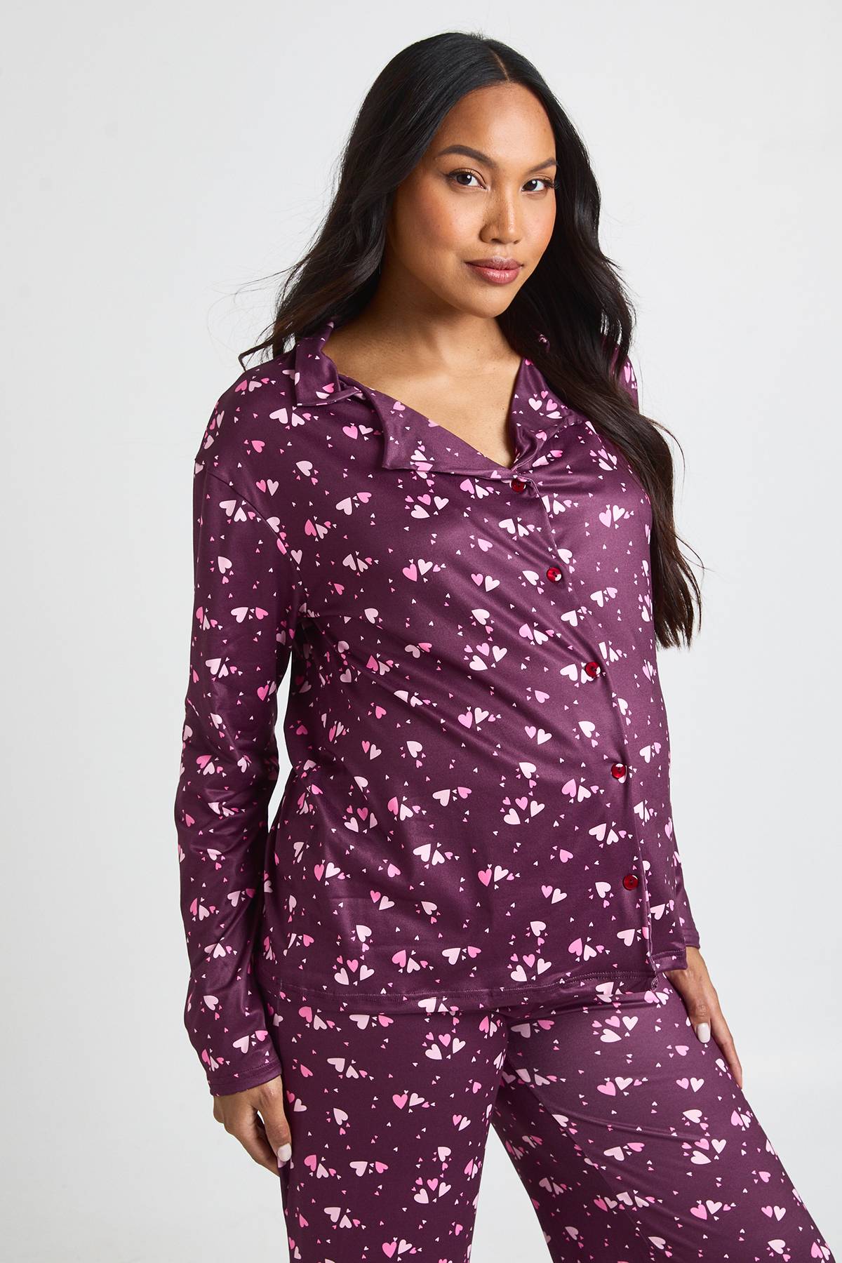 boohoo Ensemble De Pyjama De Maternité Chemise À Manches Longues Et Pantalon Imprimé Cœurs