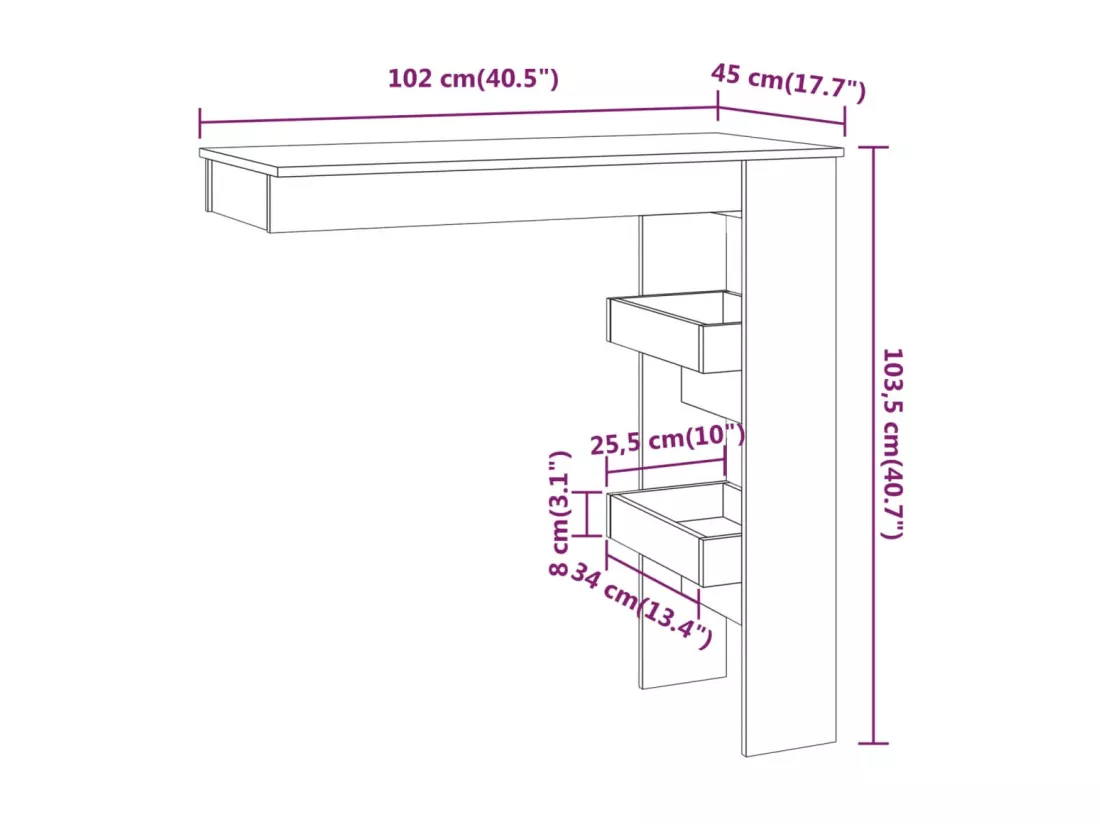 Table de bar murale Noir 102x45x103,5 cm Bois d'ingénierie