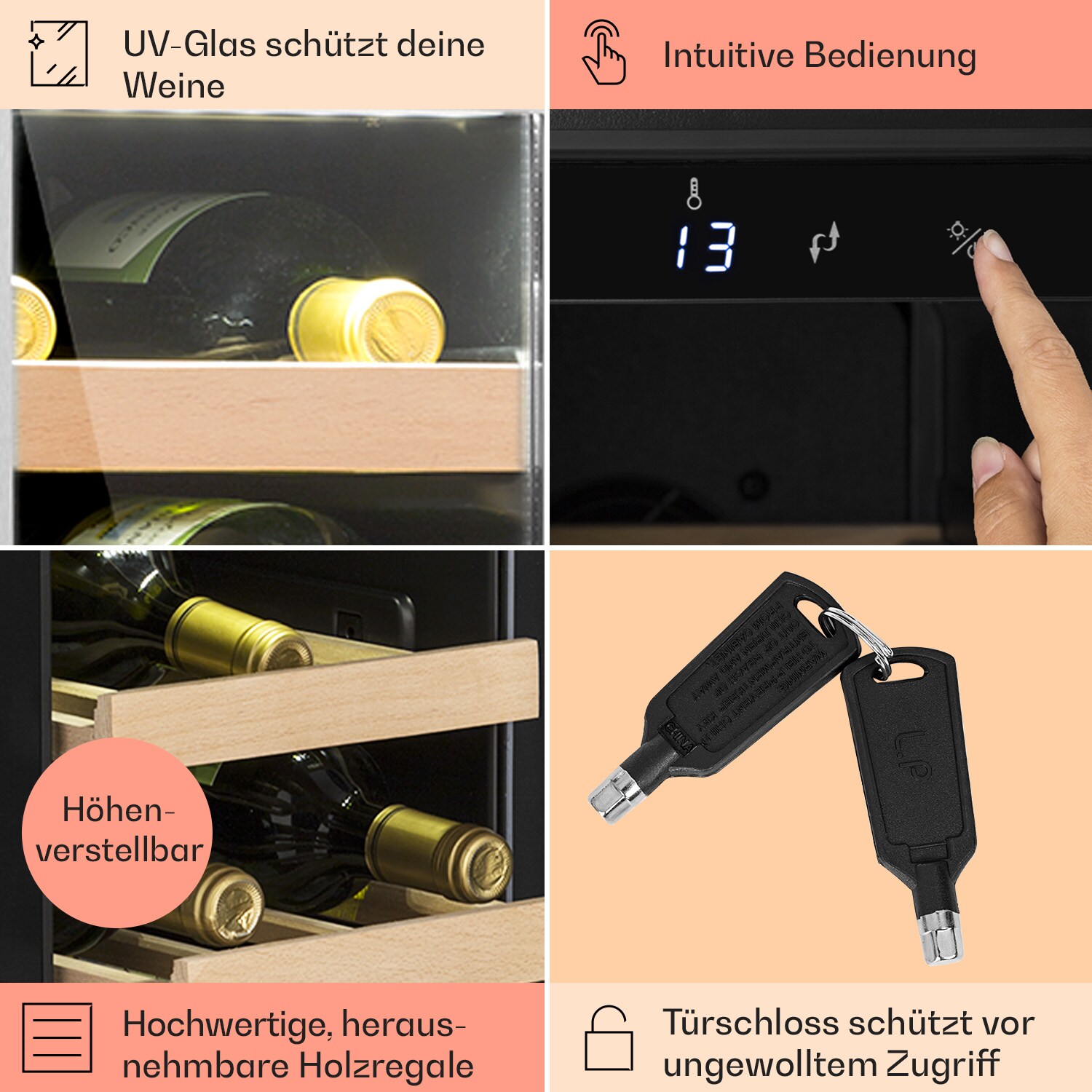 Vinovilla Smart Weinkühlschrank 50l / 20 Flaschen Glastür Edelstahl