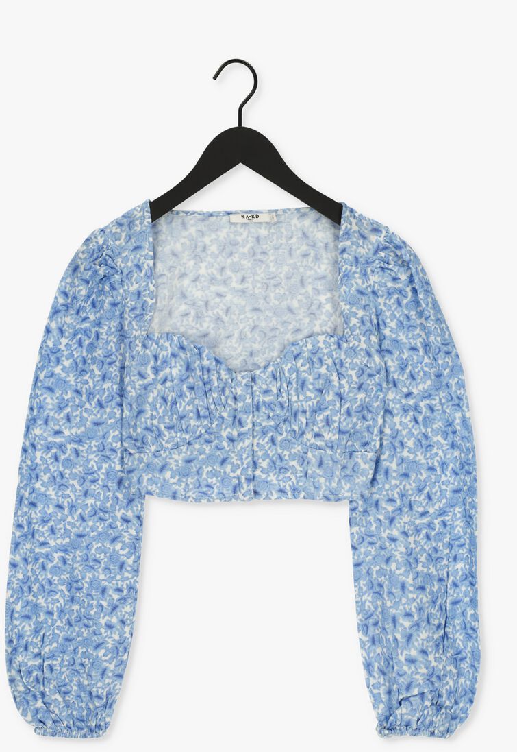 NA-KD blauwe na-kd blouse organic gathered detail long sleeve blouse