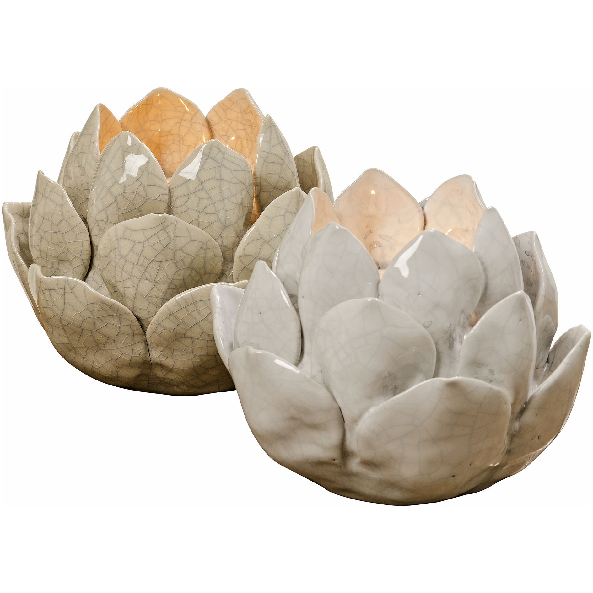 Teelichthalter - weiß-beige - sortiert - Blume