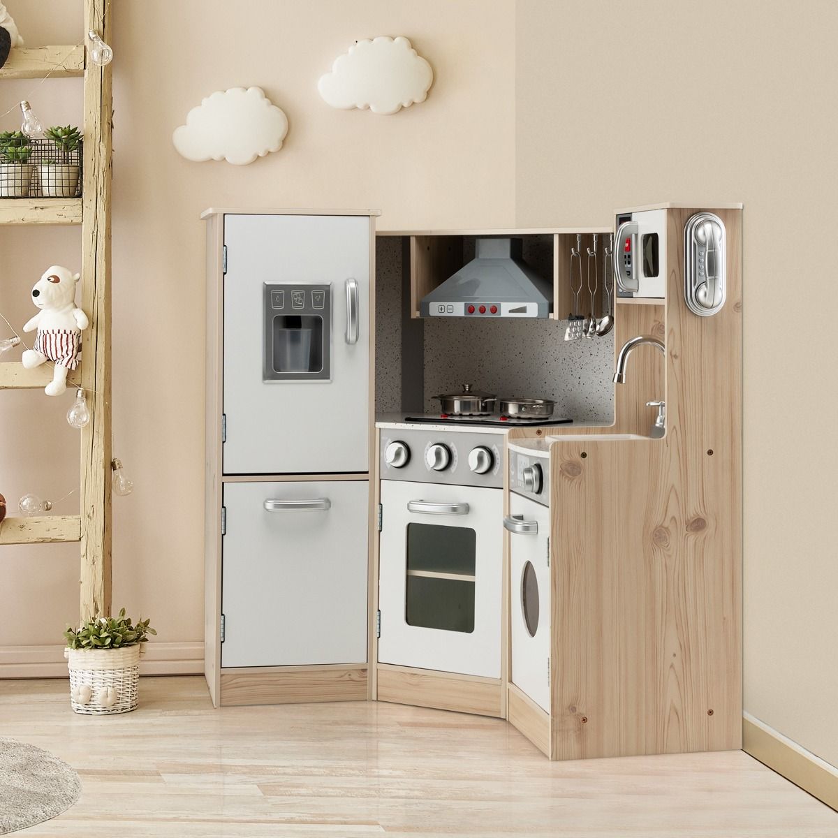 Cuisine Enfants en Bois XXL Angle 105 x 49 x 85 cm ( L x l x H ) Cuisine Complet avec Four Lave Linge 3 An+ - Lidl-Manfred