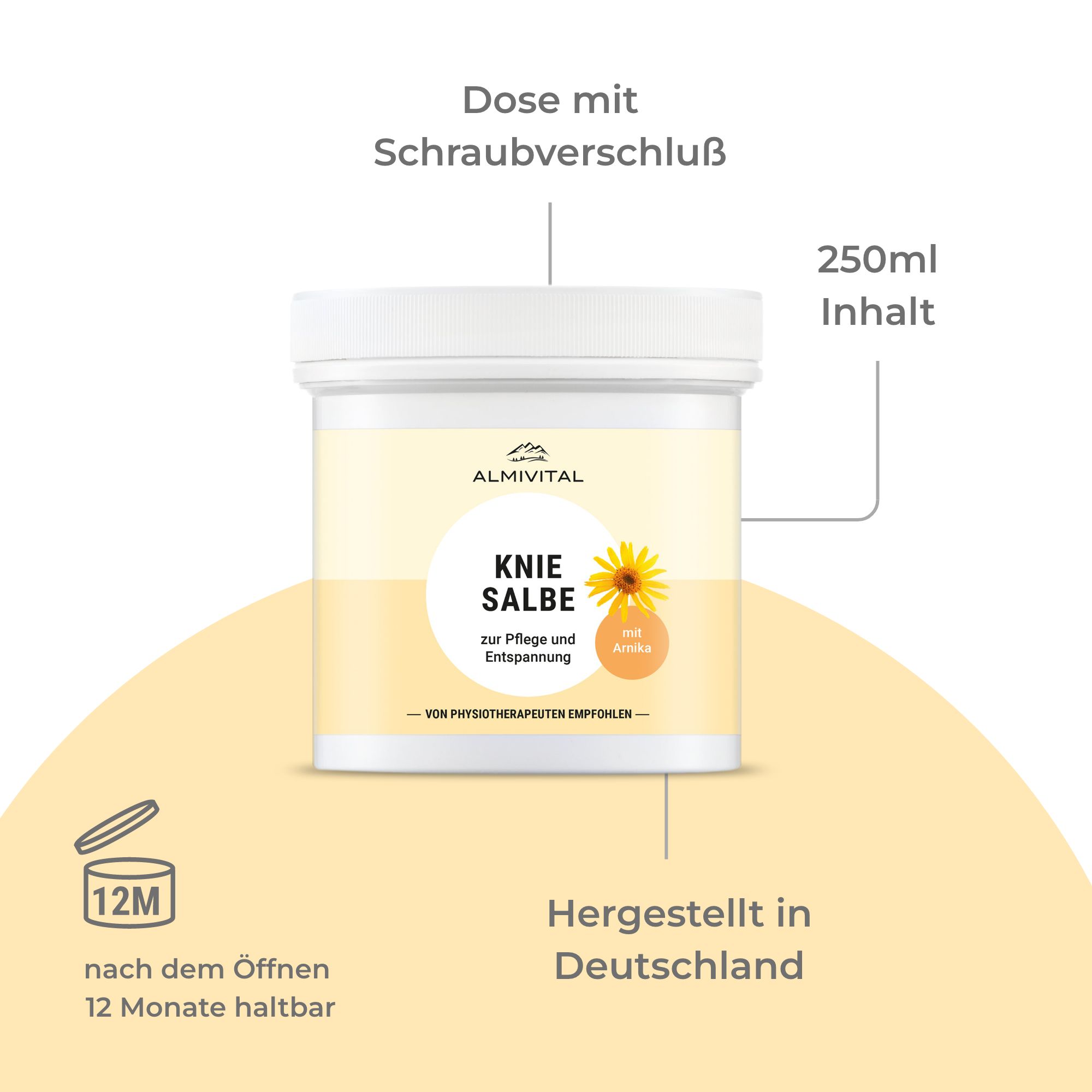 Almivital Kniesalbe mit Arnika, Kampher & Sanddornöl – Pflege und Entlastung für beanspruchte Knie
