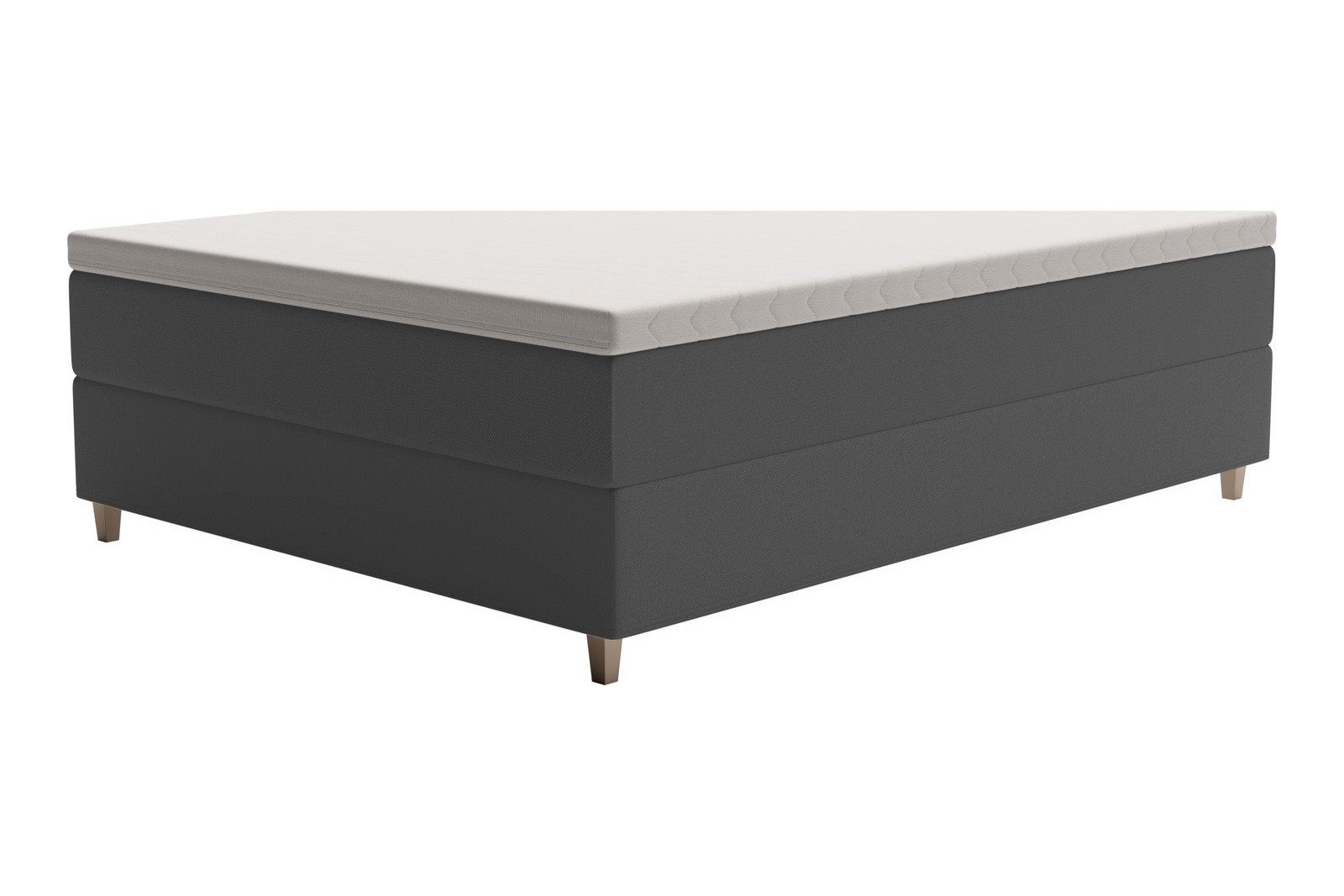 XOV Venus Kontinentalseng 140x200 cm i tekstil Terranova 09 grå, medium/medium med Premium 15 overmadrass og sort firkantede ben, gavl selges separate