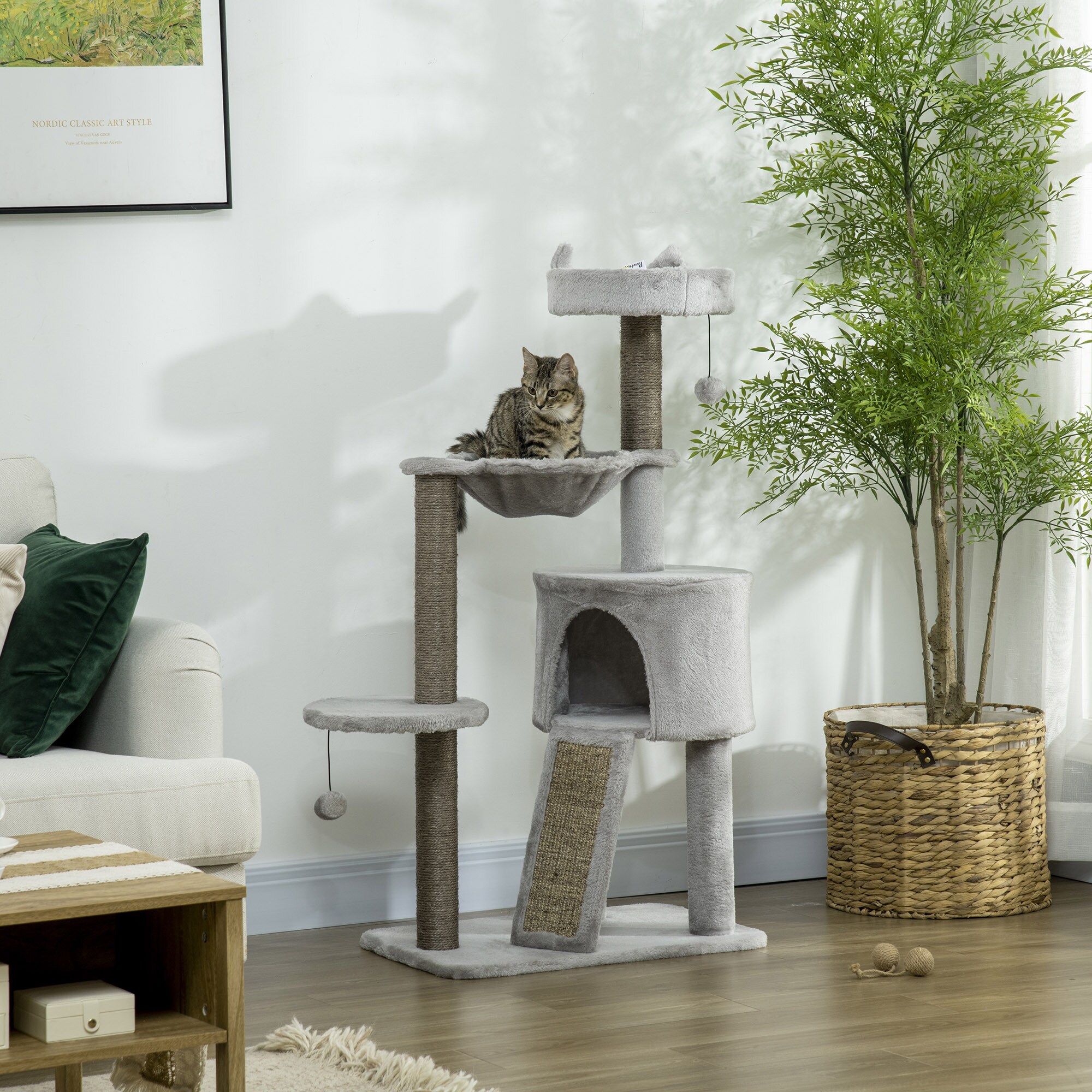 PawHut Kratzbaum mit Katzenhöhle grau 60L x 40B x 113H cm