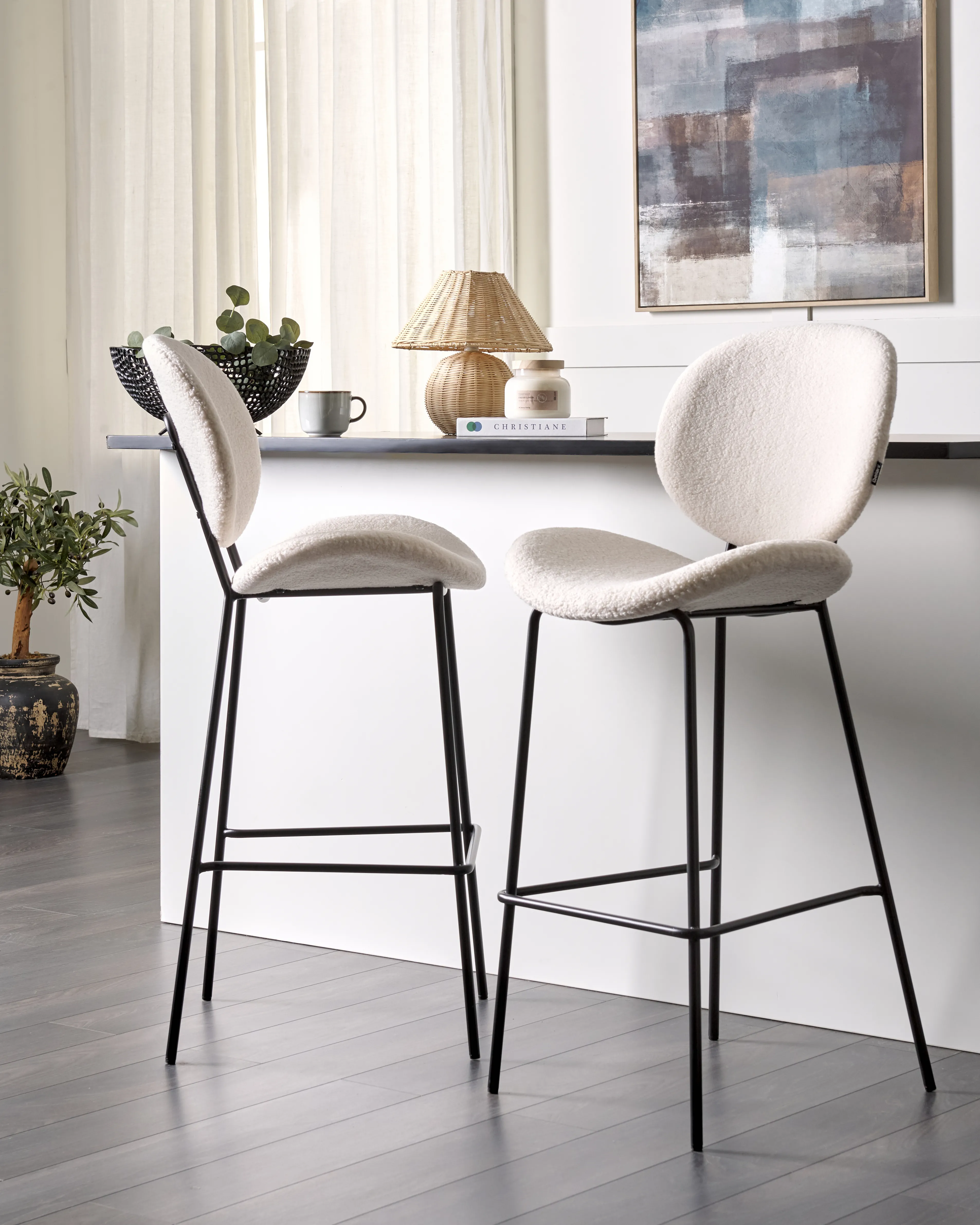 Set van 2 barstoelen LUANA Bouclé Wit