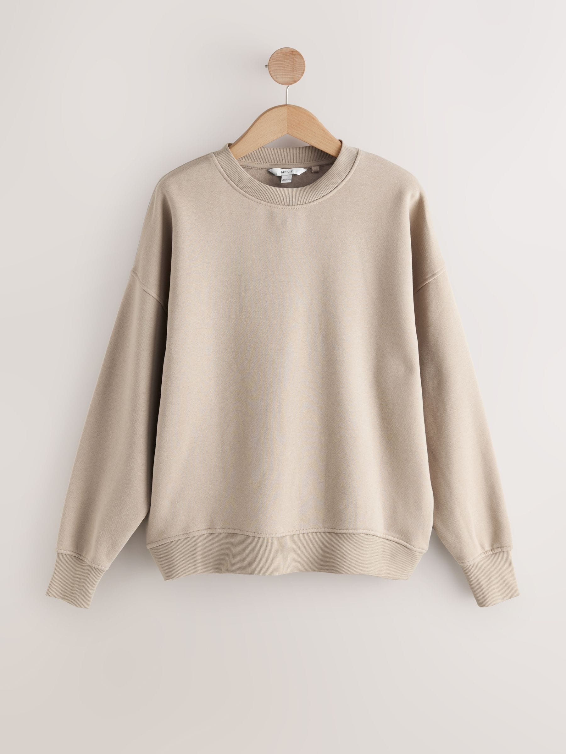 Khaki/steenkleur - Cotton Rich Brushed Back Soft Feel Ribbed Crewneck Sweatshirts 3 Pack