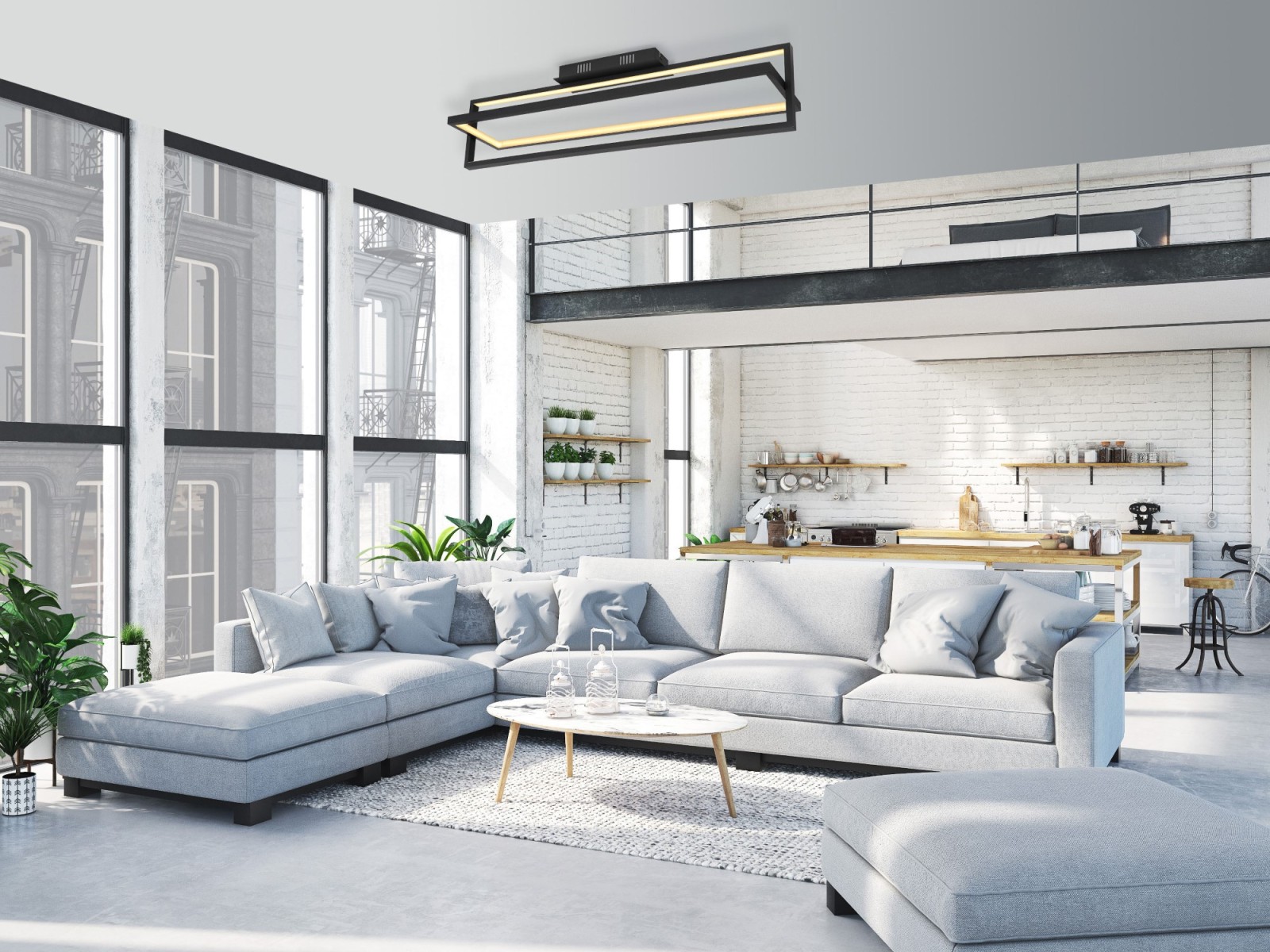 LED-Deckenleuchte - schwarz matt - opal - mit Fernbedienung