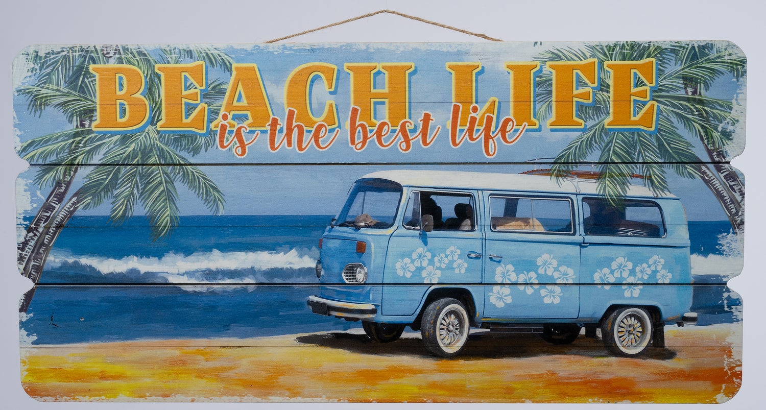 Intratuin tuin wandbord Beach camper blauw 30 x 60 cm