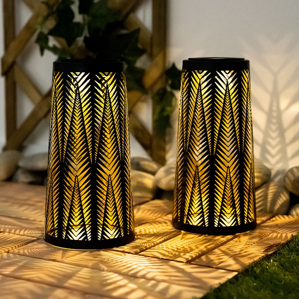2x LED Solarleuchte, schwarz-gold, Lichteffekt, H 24,5 cm