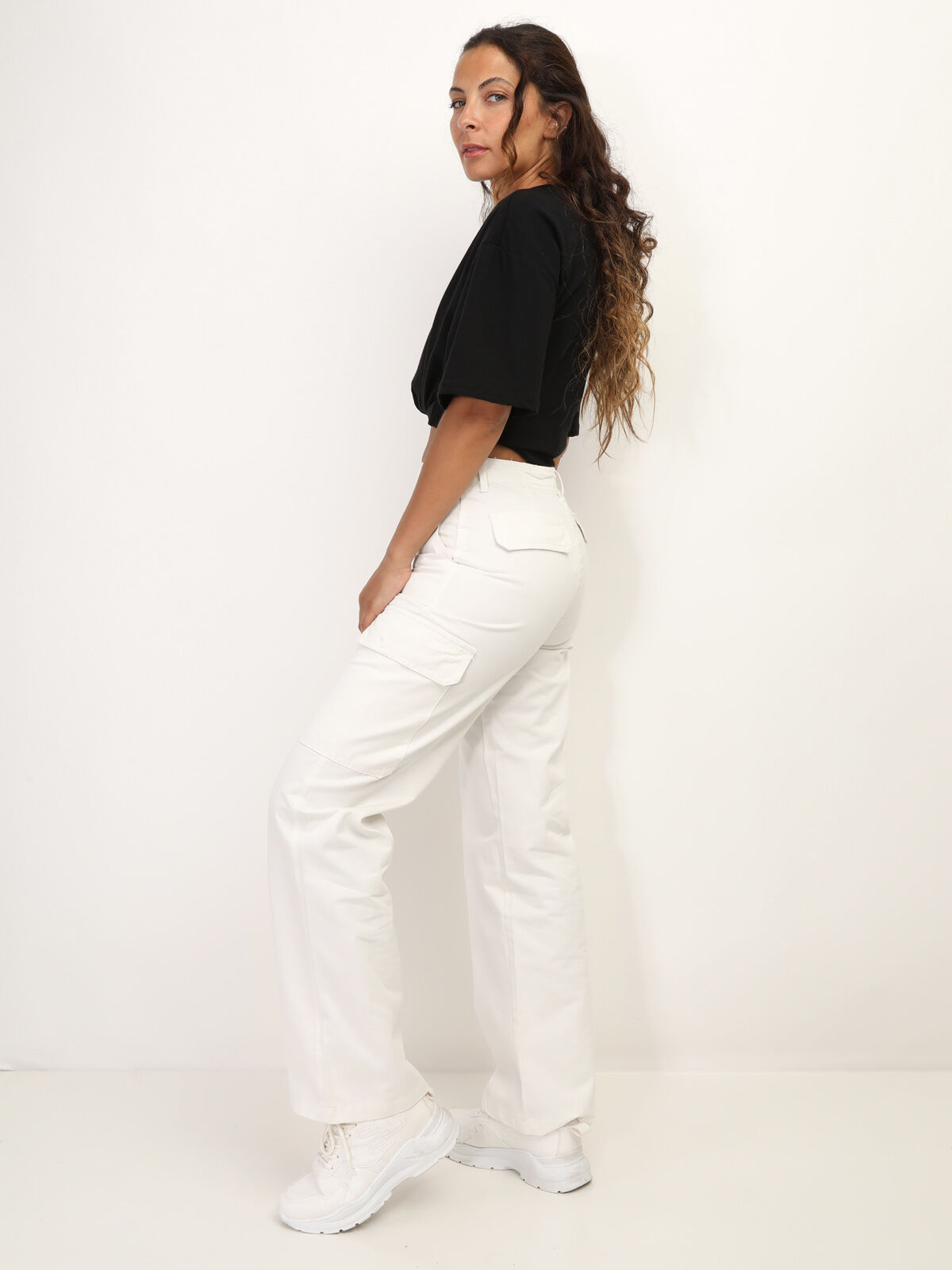 Pantalon cargo style utilitaire- Blanc