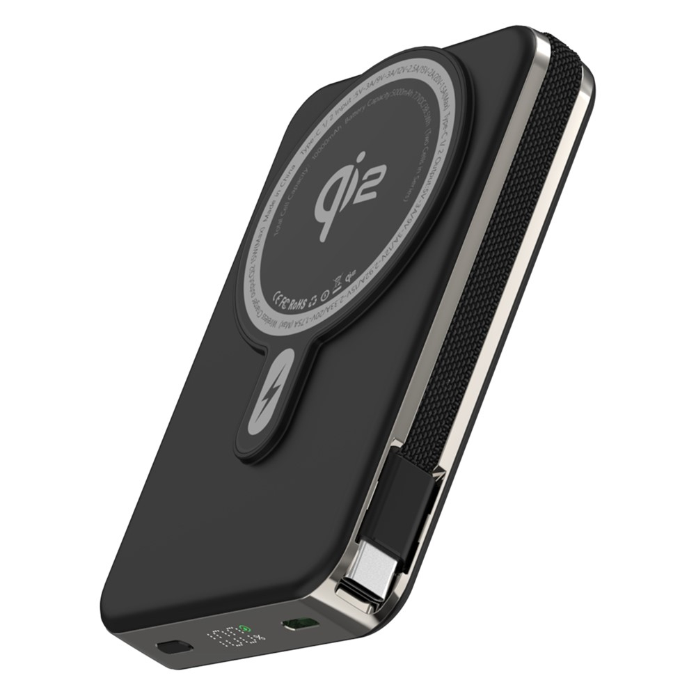 (35W) 10000mAh Magnetische Qi2 MagSafe USB C Powerbank Power Delivery Ladegerät inkl. USB C Ladekabel - Schwarz