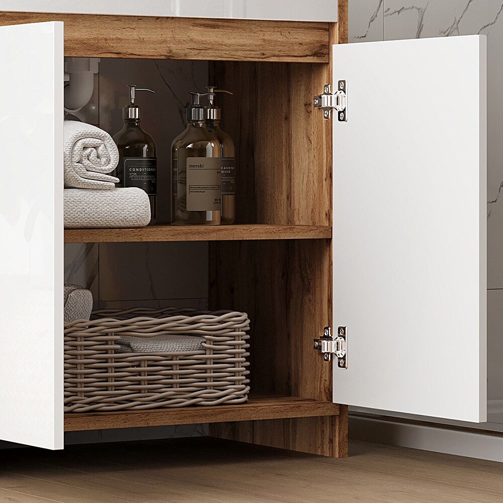 Vicco Waschbecken mit Unterschrank Lemgo Eiche Weiß 80 cm