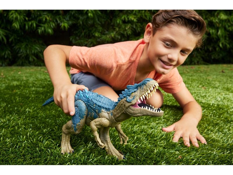 Mattel Jurassic World Ruthless Allosaurus Dinosaurier-Spielzeug mit Angriffsbewegung und Geräuschen
