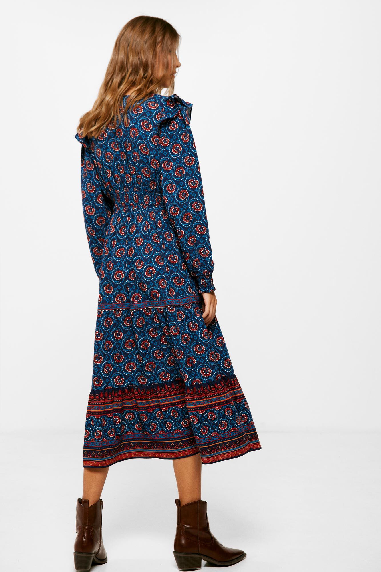 Vestido midi com borda floral