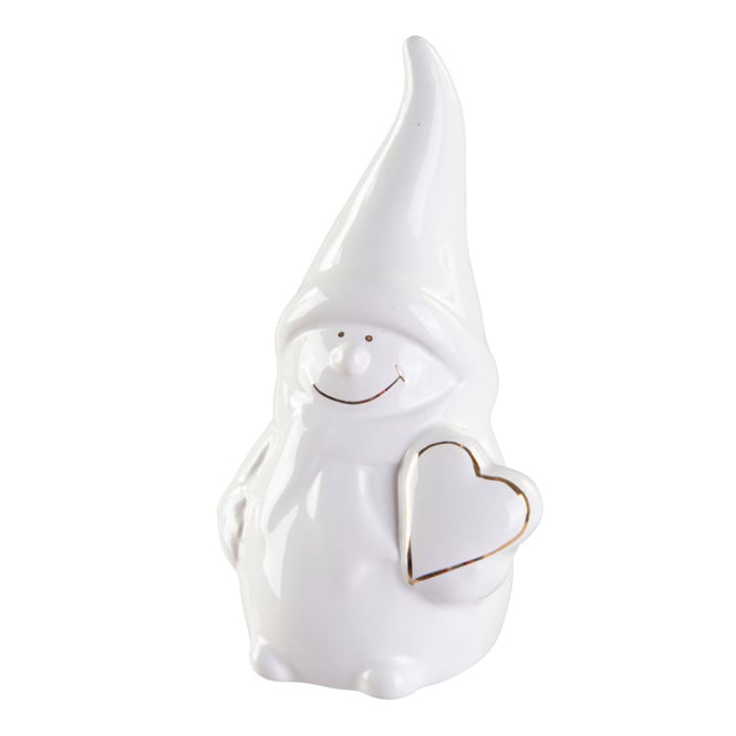 Schneemann - weiß/gold glänzend - ca. 6 x 4,5 x 11 cm