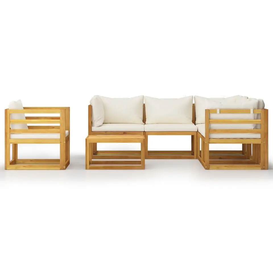 vidaXL - Tuinset - Crème - Acaciahout - 7 stuks - Met kussens