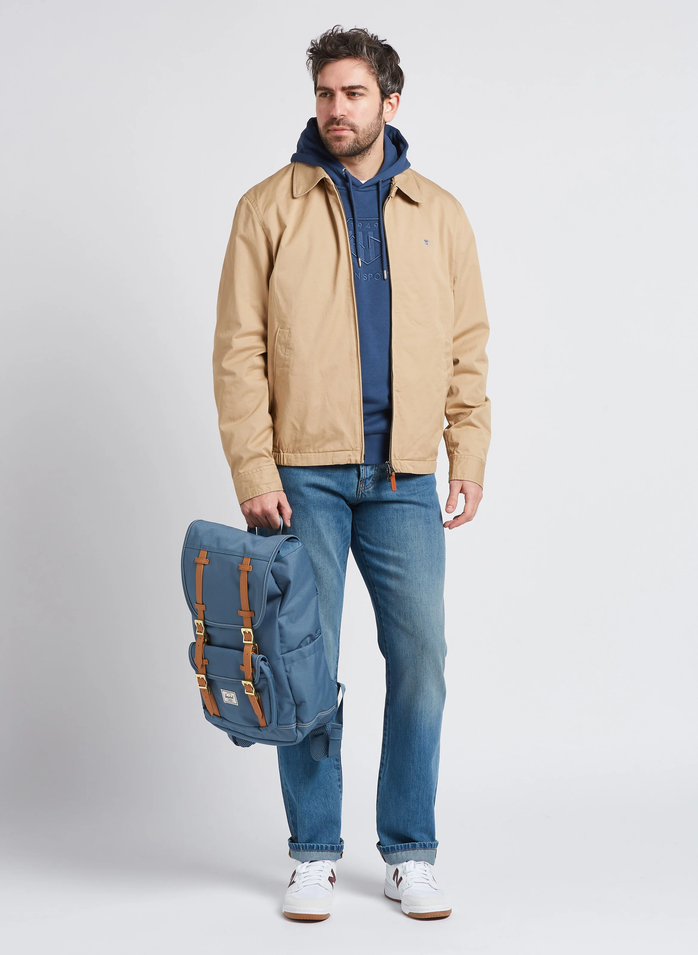 Coupe-vent droit brodé à col classique en coton | Kaki