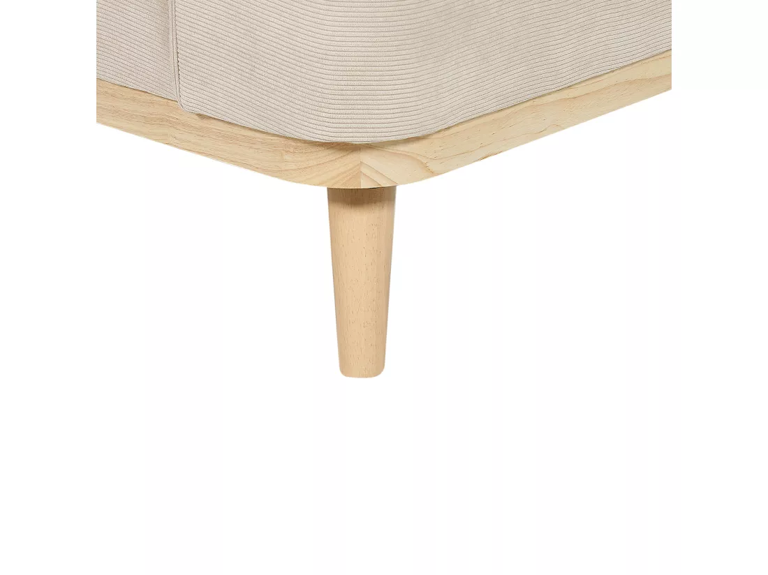 Canapé d'Angle Côté droite en Velours Côtelé Beige Bois d'Hévéa et d'Eucalyptus 3 Places Simos