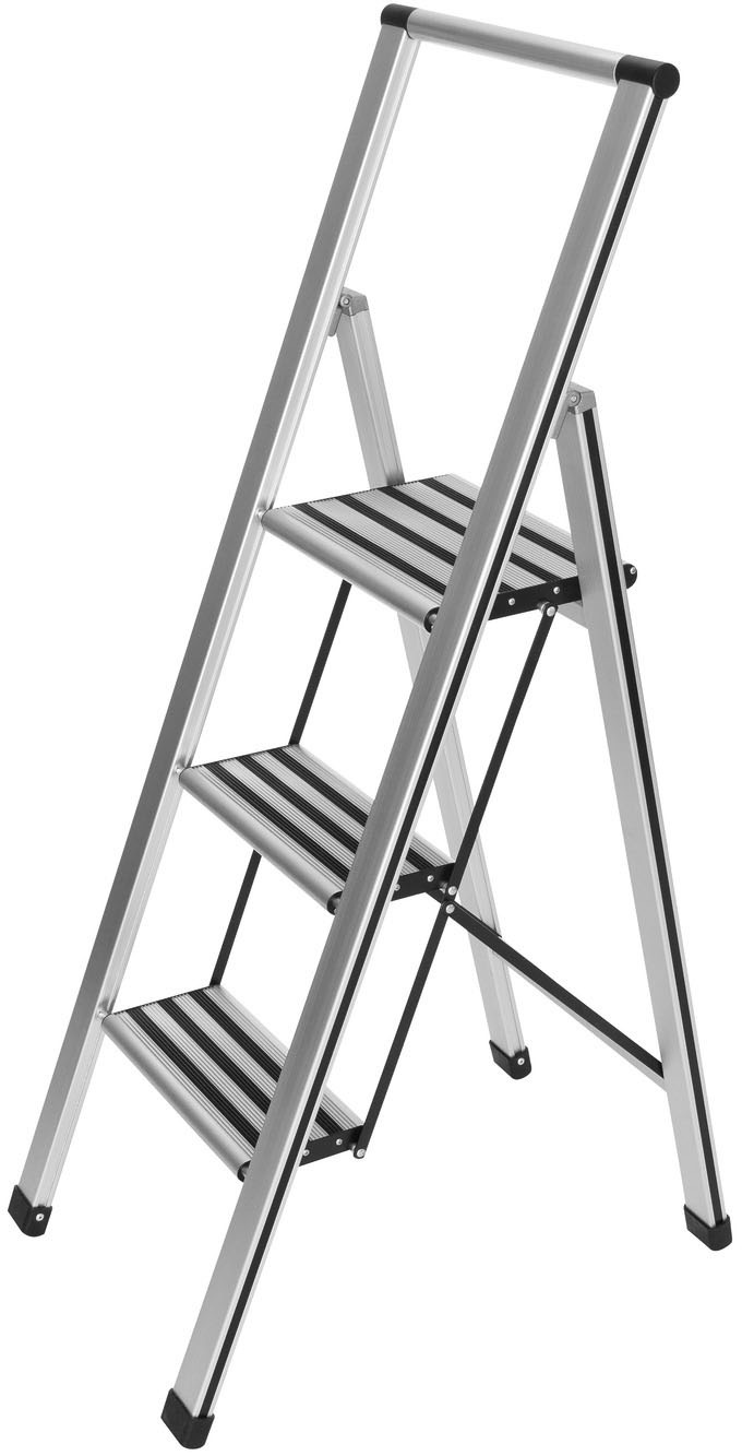 WENKO Trittleiter »Modell Alu-Design« 2 Stk. tlg. stabile Klapptritt Leiter, rutschsicher, bis 150 kg, mit Leiternhalter