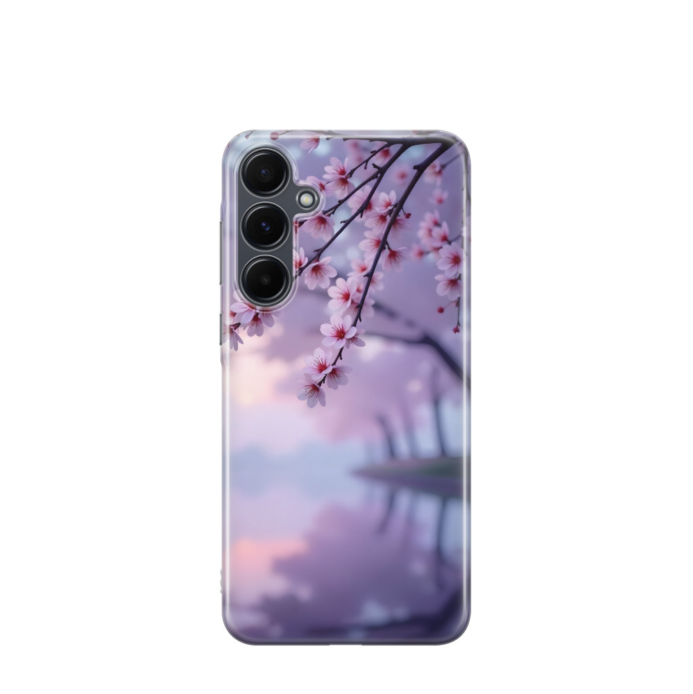 Samsung Galaxy A55 Gummi Hülle Blütentraum am Wasser - Lila-Violett