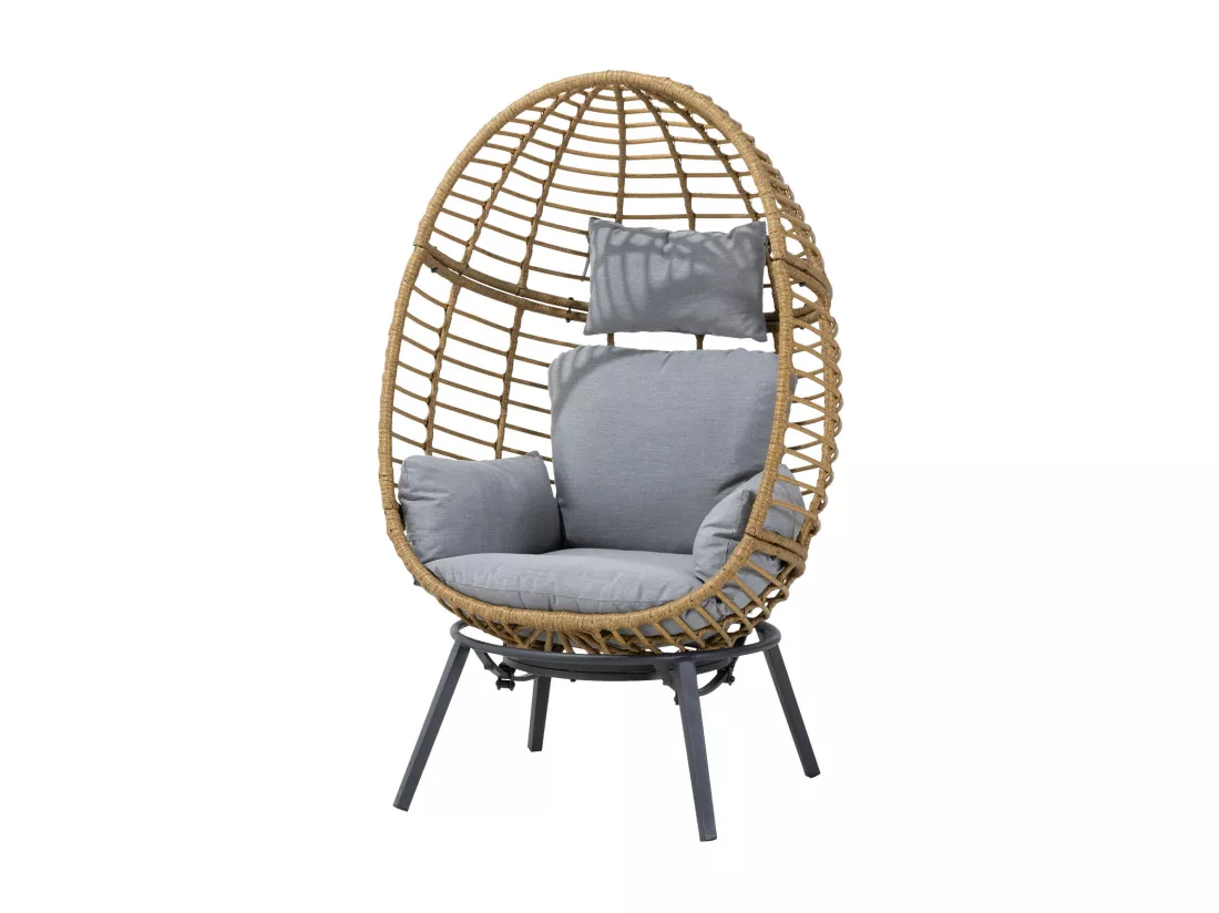 Fauteuil oeuf inclinable en résine tressée - Gris naturel - YOGI - YOGI