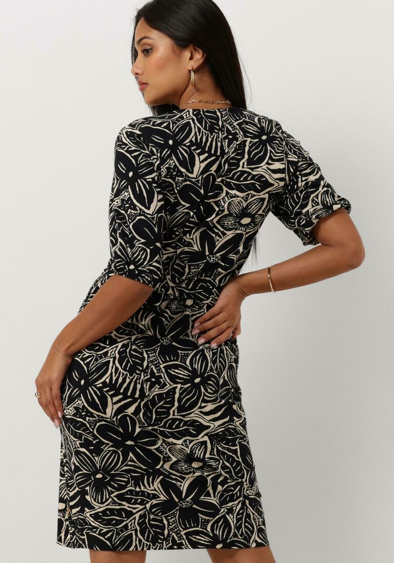 JANSEN AMSTERDAM zwarte jansen amsterdam mini jurk vfb506 jersey printed wrap dress 3/4 sleeve