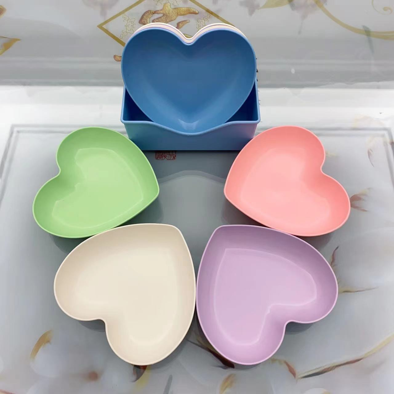 (10er Set) 13.5x14.5cm Mini Herz Teller Wiederverwendbare Snack Schale mit Halterung für Salat / Bowls / Dessert -Assortiert