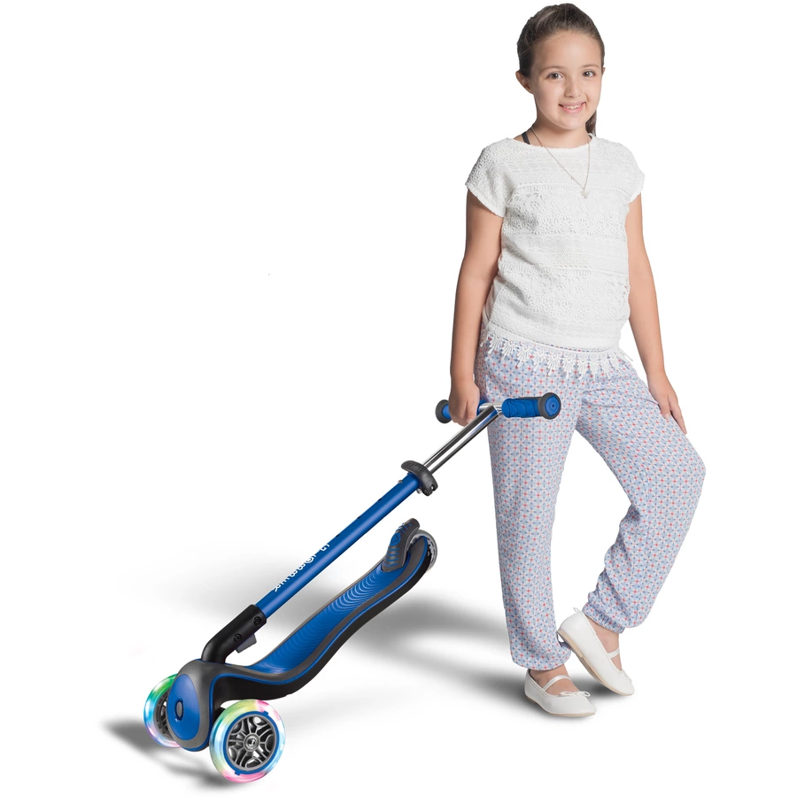 GLOBBER Scooter ELITE DELUXE LIGHTS mit Leuchtrollen, navy-blau