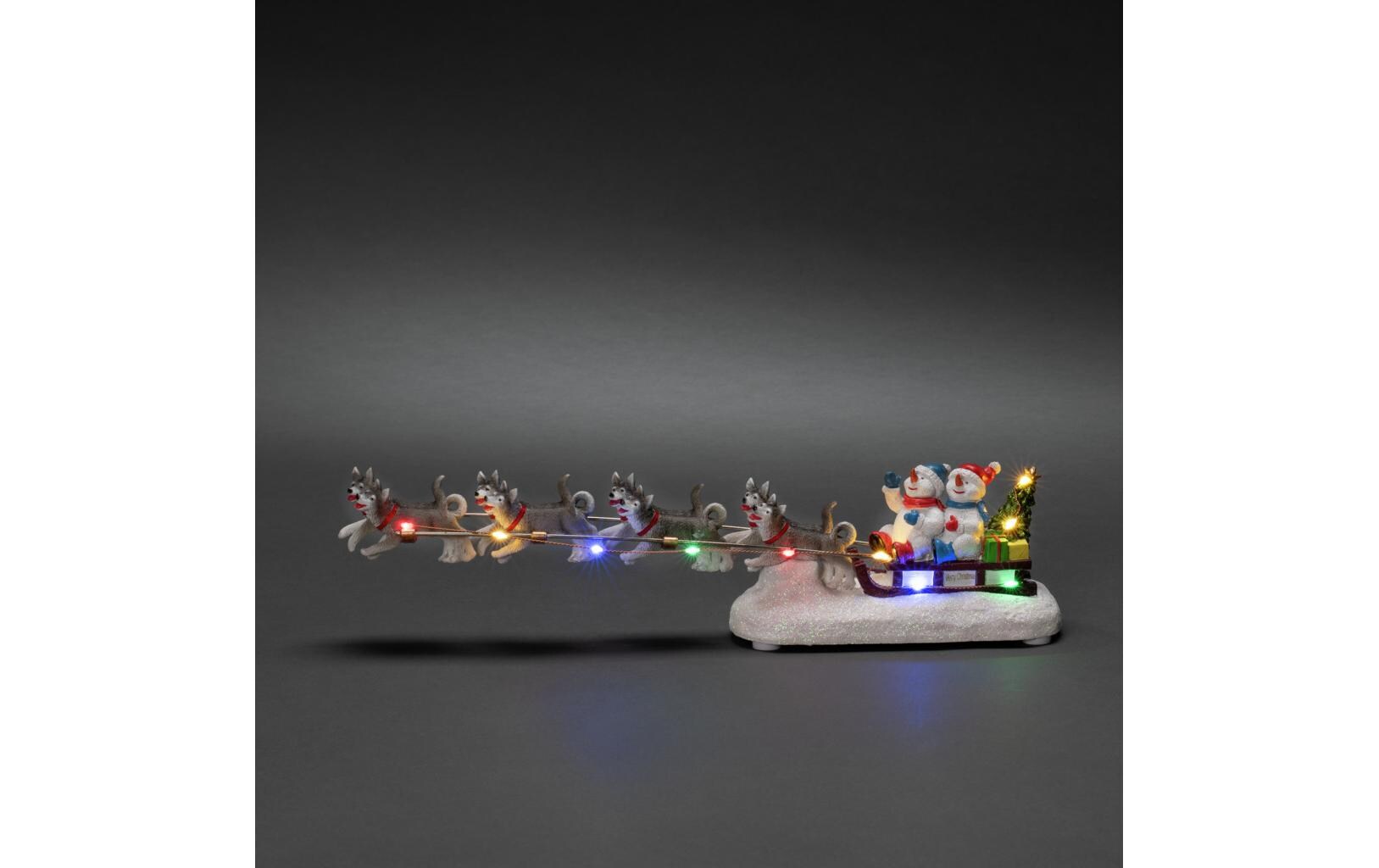 LED-Figur Schneemann mit Schlitten, 38 cmLED Schneemann mit Hundeschlitten
