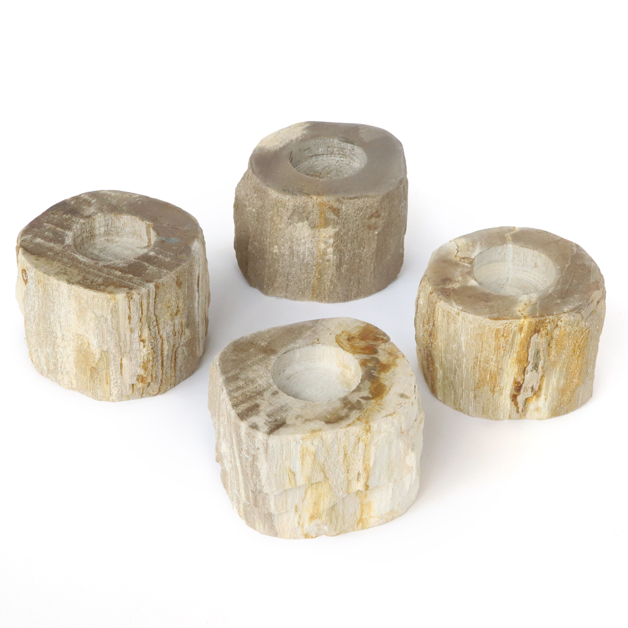 Teelichthalter aus versteinertem Holz, Ø 8-10 cm, H 7 cm von fischer's lagerhaus
