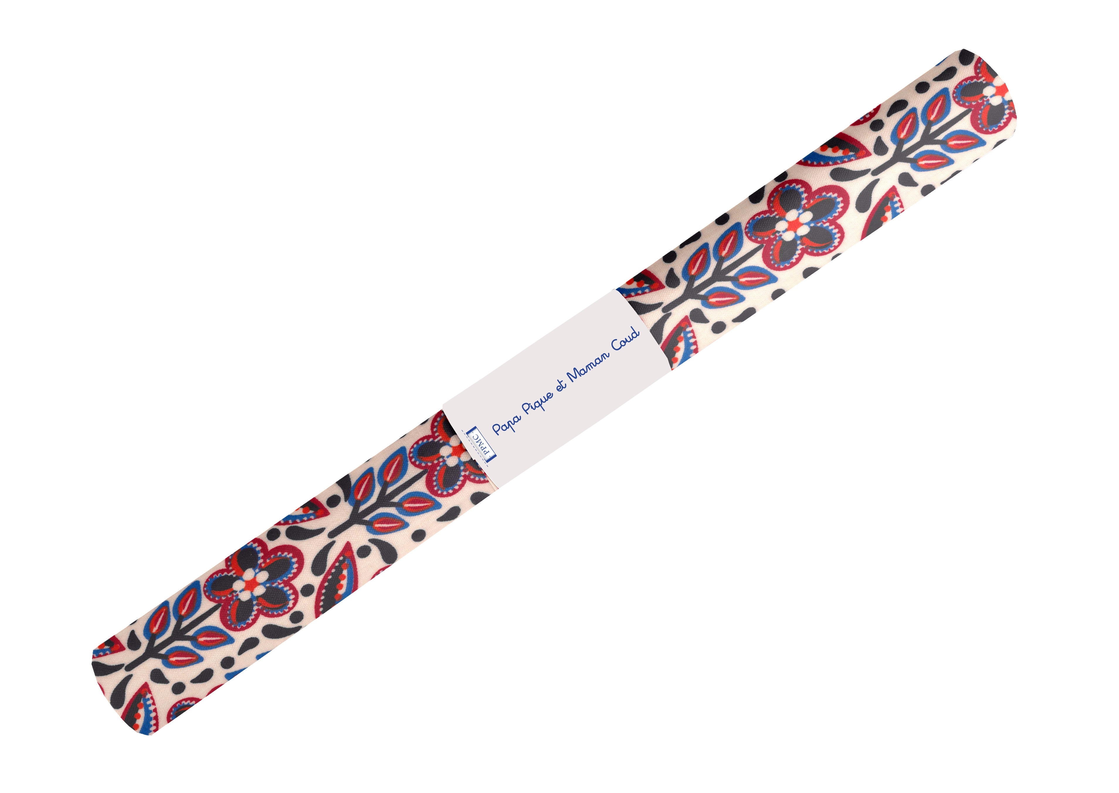 Coupon Tissu Enduit De 35Cm Ex2474 Folkofleur Rouge Bleu