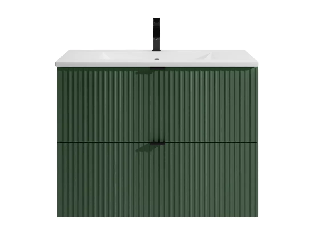 Meuble de salle de bain suspendu strié avec vasque à encastrer - Vert mat - 80 cm - ZEVINI