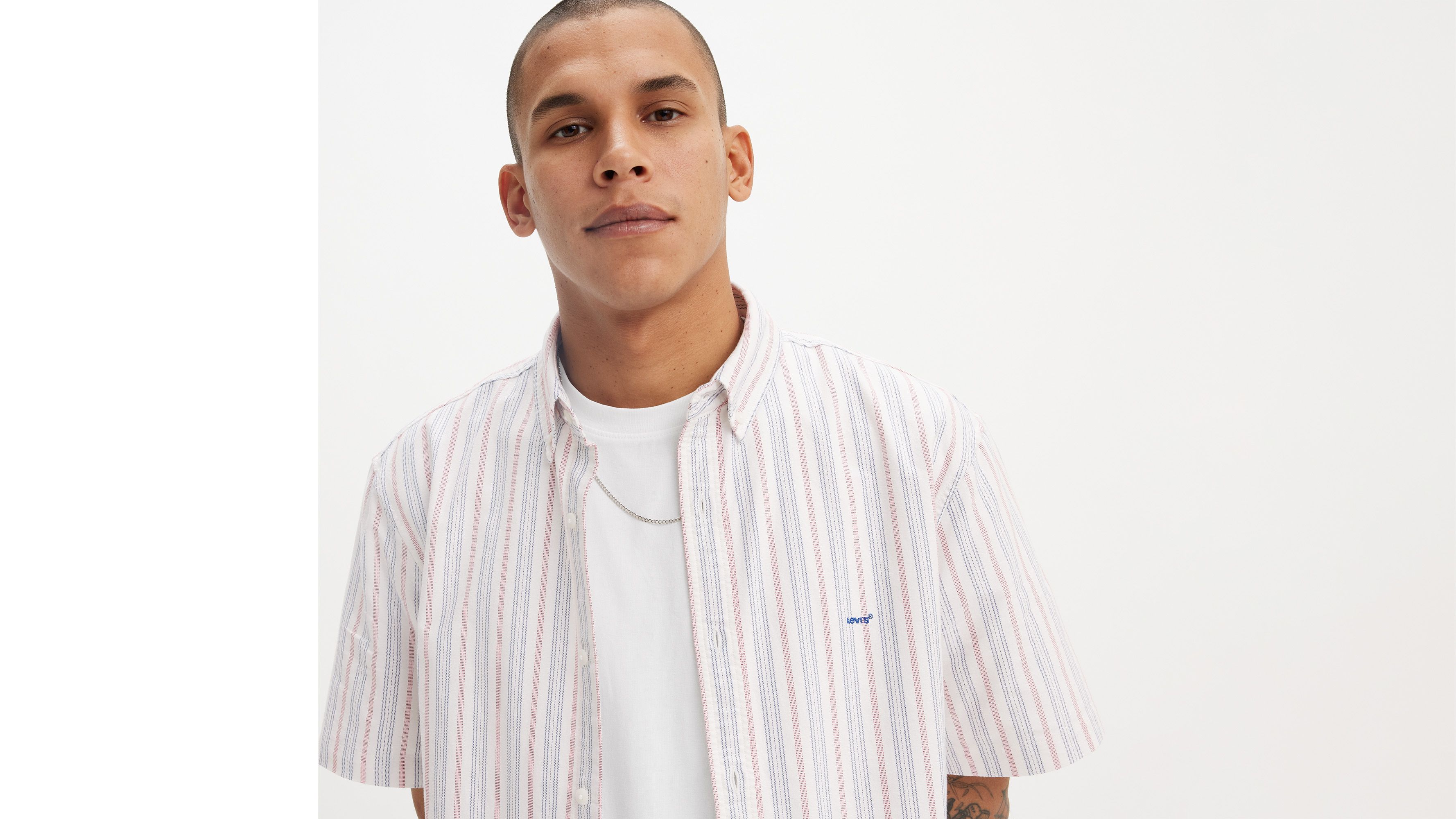 Sweat-shirt manche courte Authentic - Cupertino Stripe Bright White - Bleu