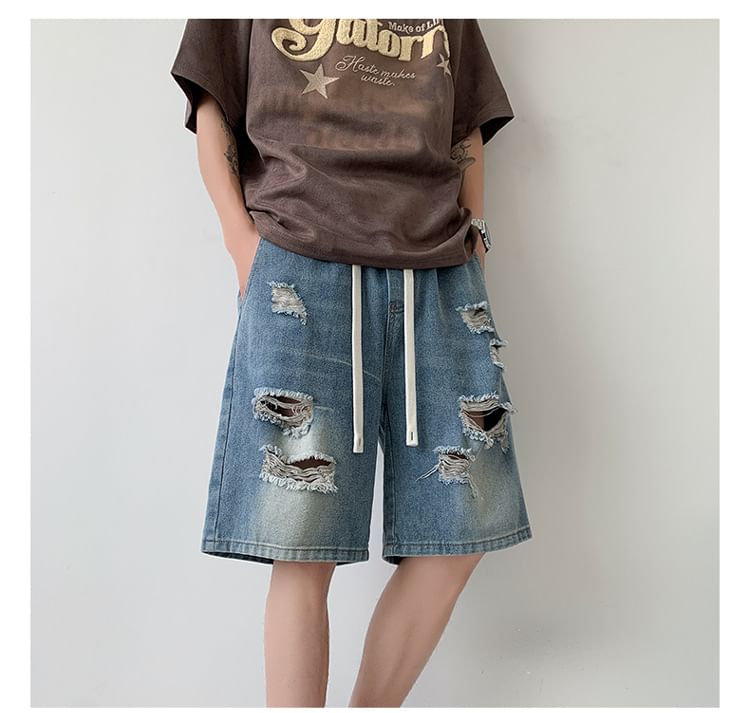 Dandyluxe - Middelhoge denim shorts met distressed effect