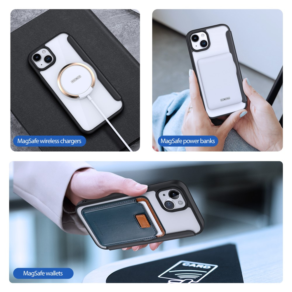 iPhone 15 MagSafe Hybrid Leder Tasche   Kunststoff Rückseite - Schwarz / Transparent