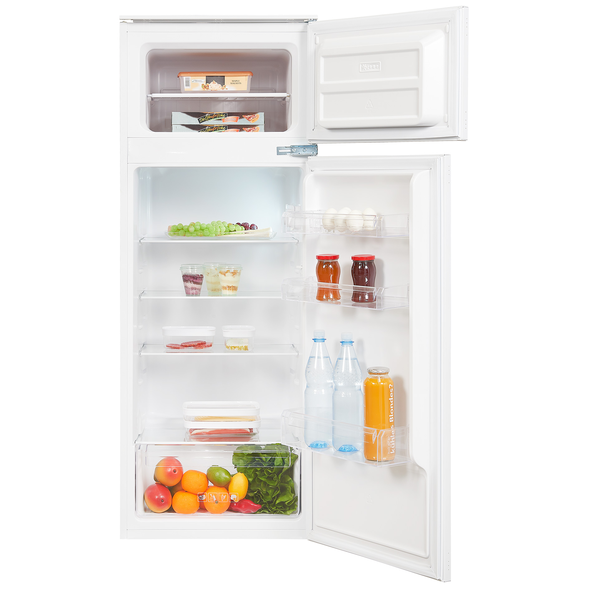 Küchenblock - weiß matt - Eiche Astig - mit E-Geräten - Kühlschrank links - 310 cm