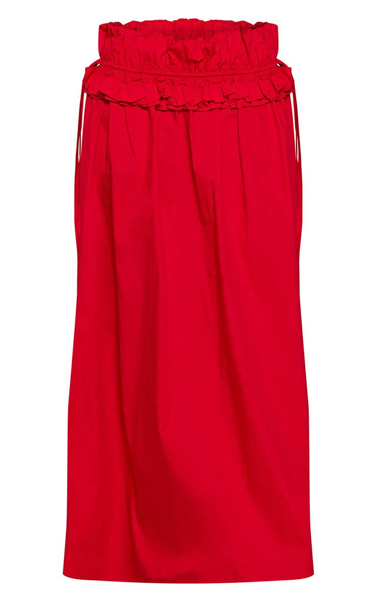 Rouge Jupe Longue Fluide Coordonnée Petite Avec Taille À Volants En Tissu Tissé