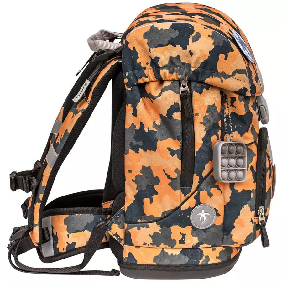 Belmil Schulranzen Motion Schulranzen Set 6-teilig mit Brustgurt, Hüftgurt Orange Camouflage