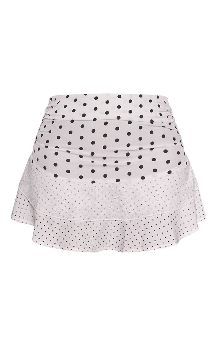 Crème Mini-jupe Petite À Pois Avec Dentelle Ajourée Et Volants