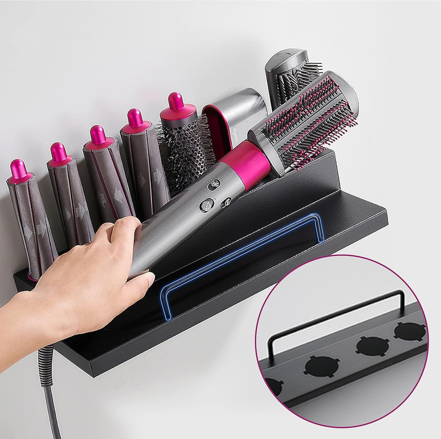 (7-fach) Aluminium Föhn Halterung Badezimmer Wandhalterung für Dyson Airwrap Haarstyler - Schwarz